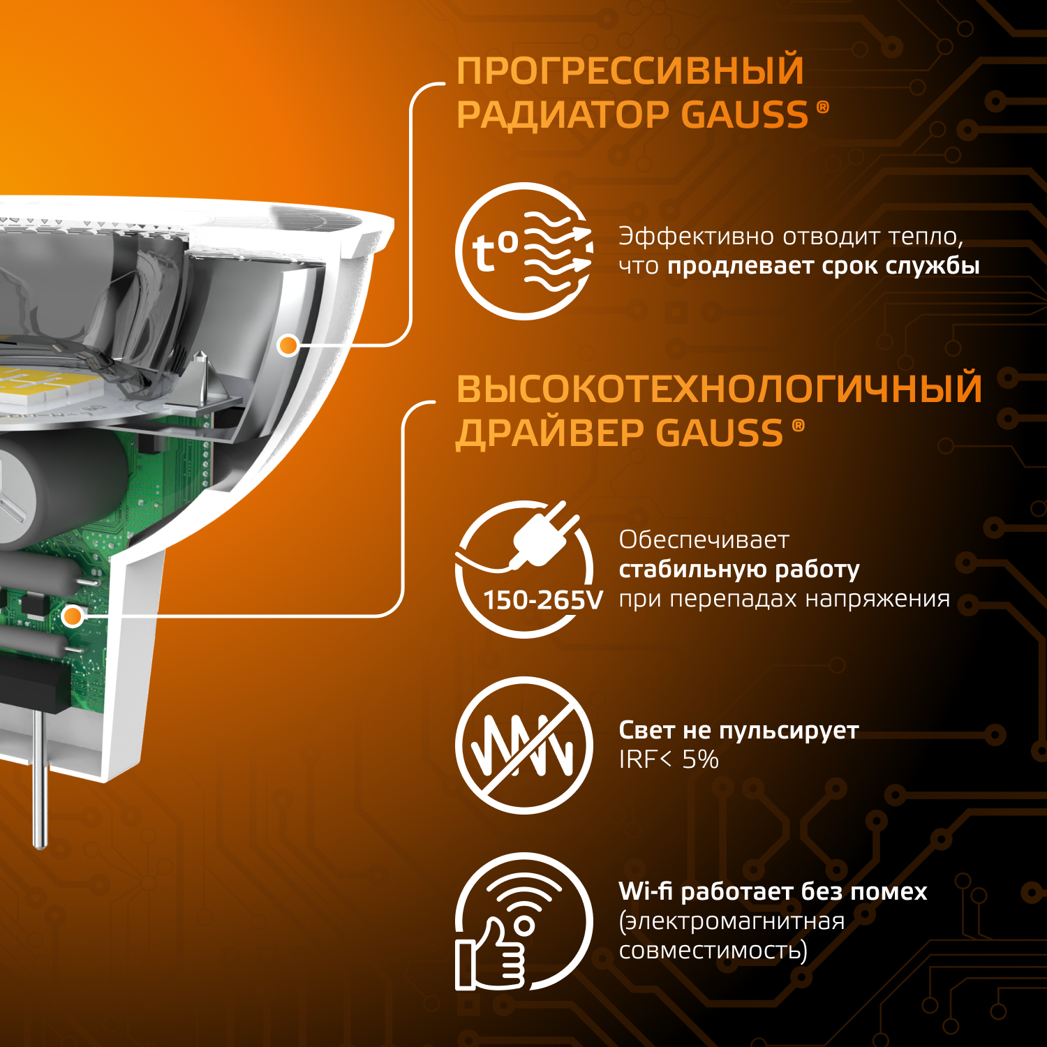 Светодиодная лампа Gauss MR16 9Вт 220В 3000K GU5.3