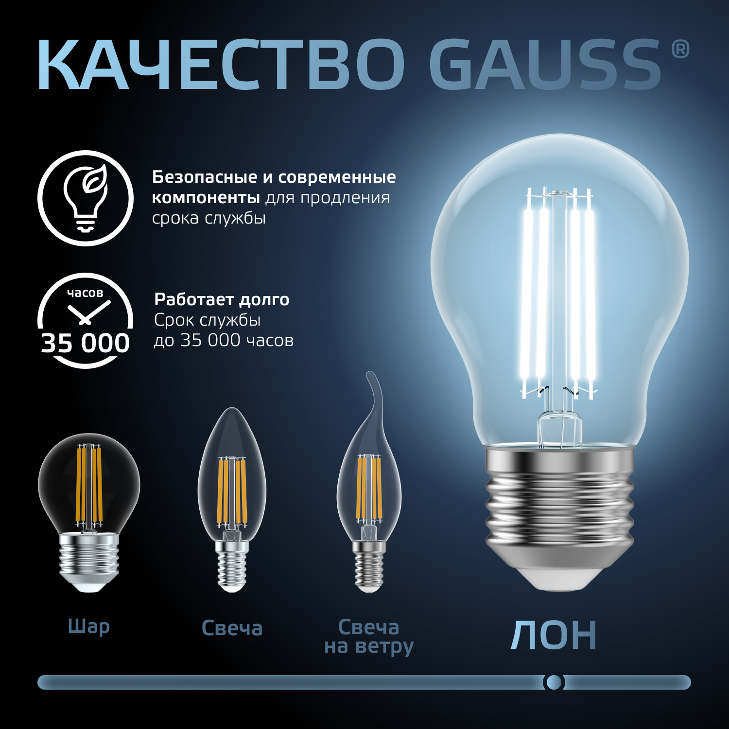 Светодиодная лампа Gauss A60 10Вт 150-265В 4100К E27 филамент