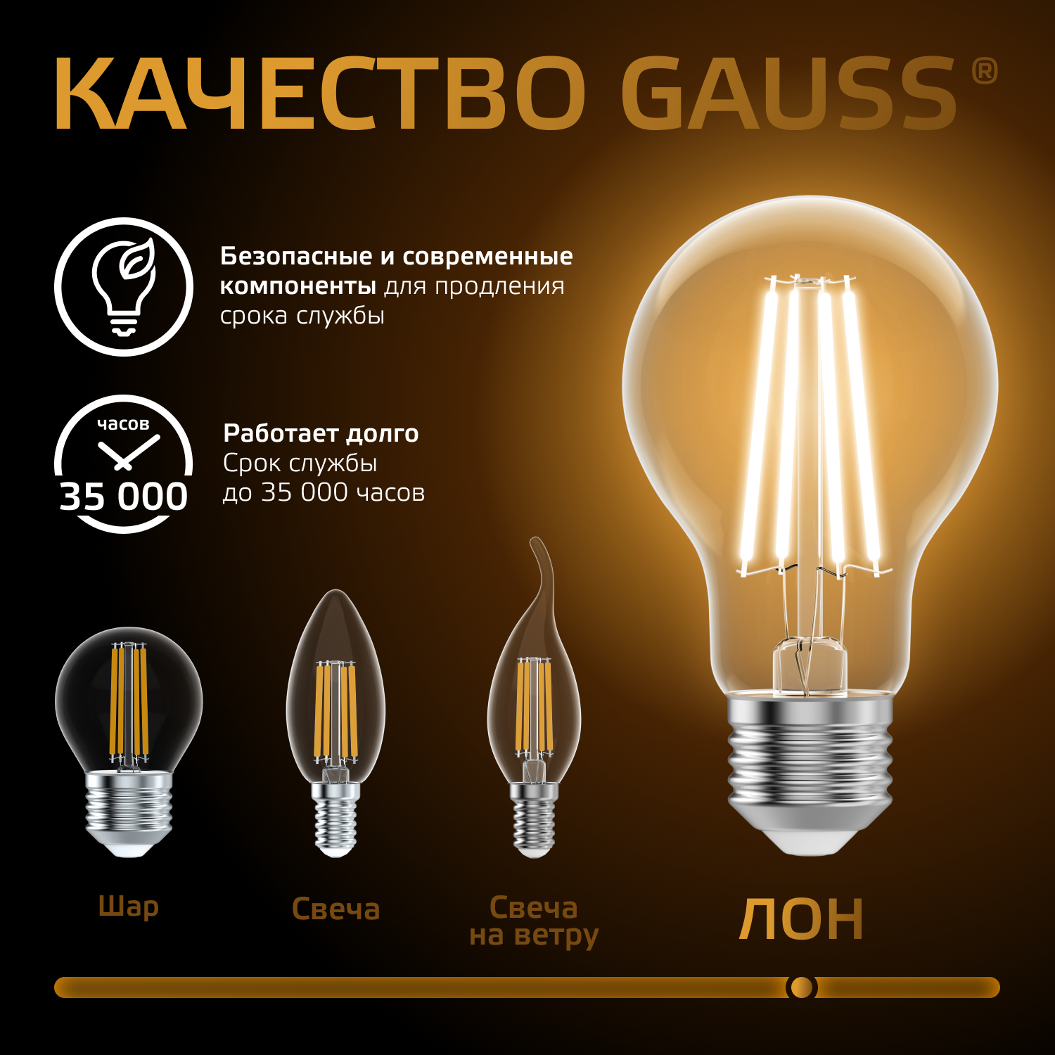 Светодиодная лампа Gauss А60 12Вт 1200Лм 2700К Е27 филамент