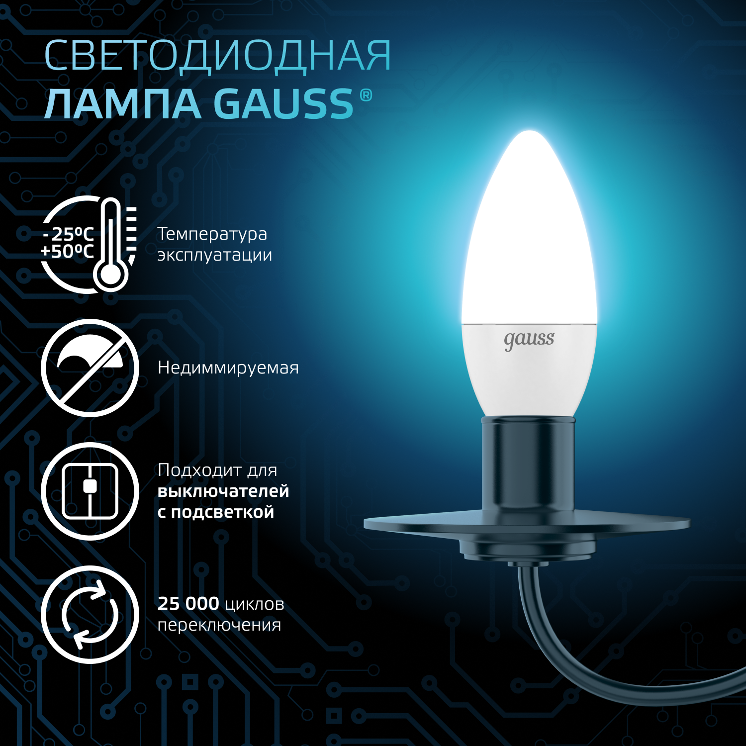 Светодиодная лампа свеча Gauss Candle С37 9.5Вт 150-265В 4100К E14
