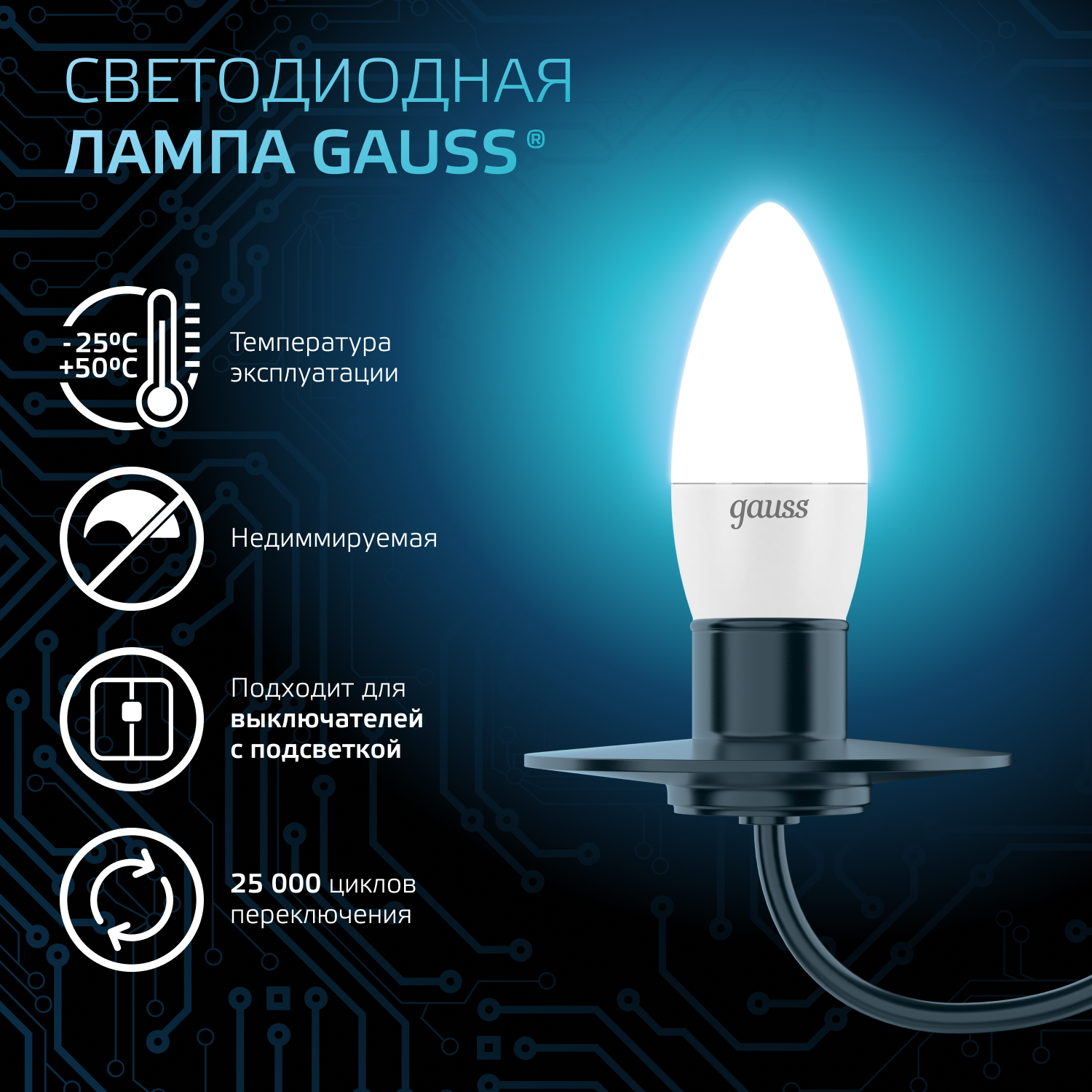 Светодиодная лампа свеча Gauss Candle С37 9.5Вт 150-265В 4100К E27
