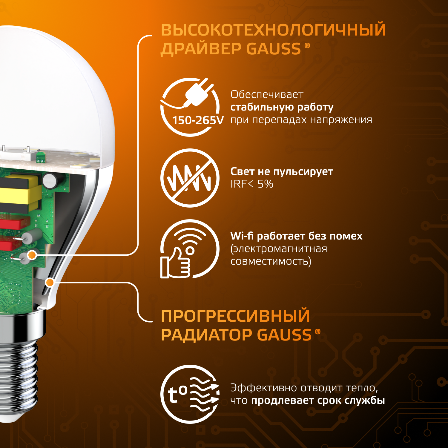 Светодиодная лампа "шарик" Gauss Globe G45  6.5Вт 150-265В 2700K/3000К E14