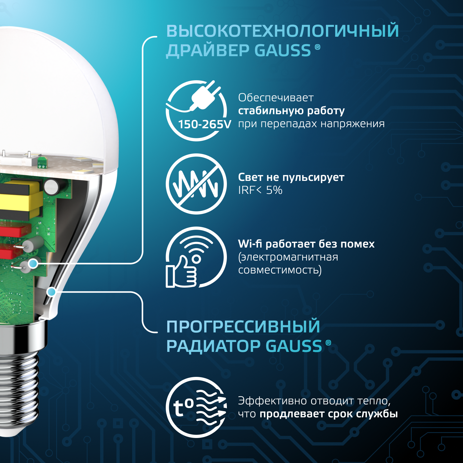 Светодиодная лампа "шарик" Gauss Globe G45  6.5Вт 150-265В 4100K E14