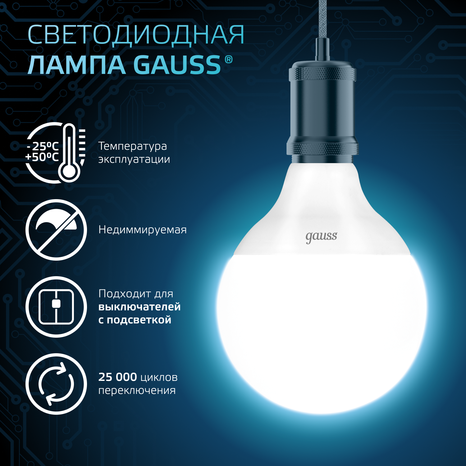 Светодиодная лампа &quot;шарик&quot; Gauss G95 16Вт 150-265В 4100K E27
