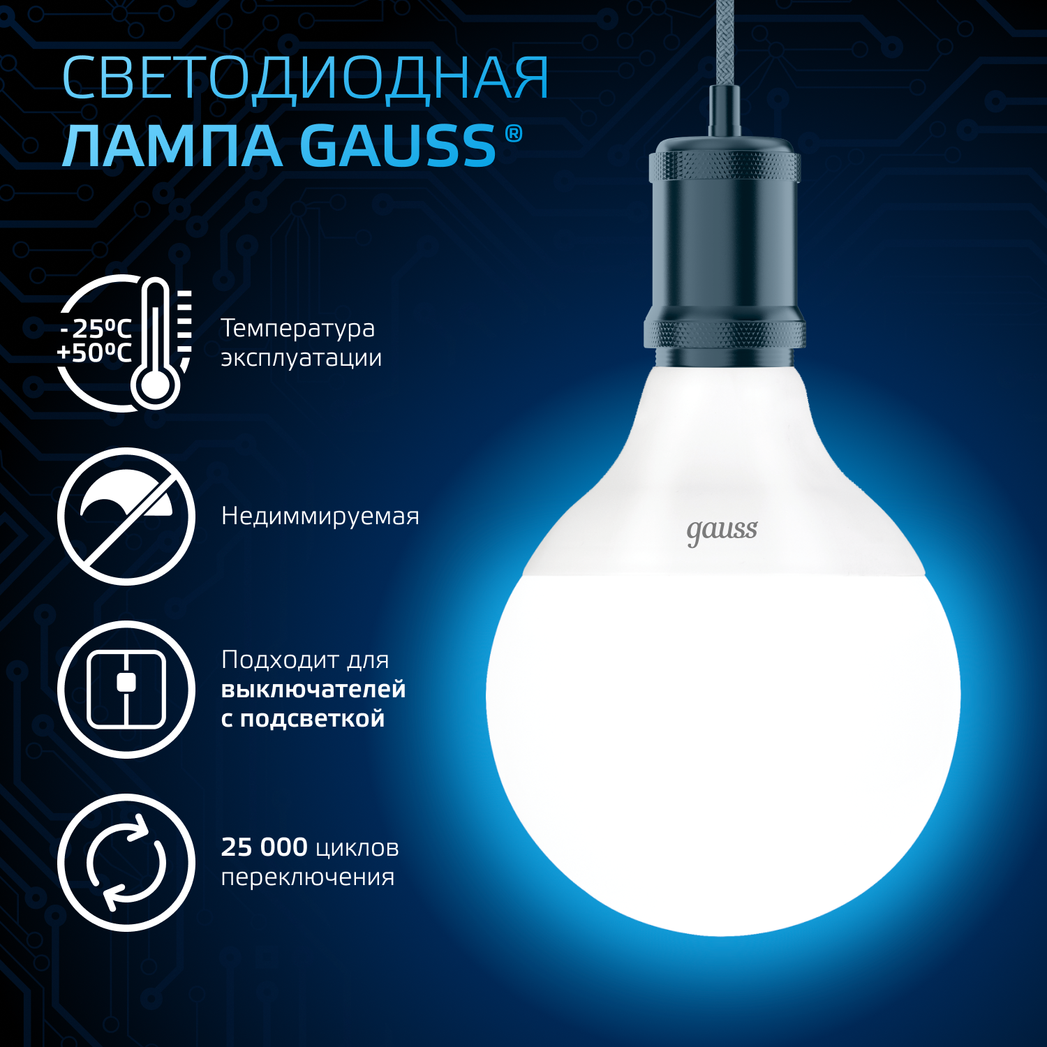 Светодиодная лампа Gauss G95 16Вт 150-265В 6500K E27