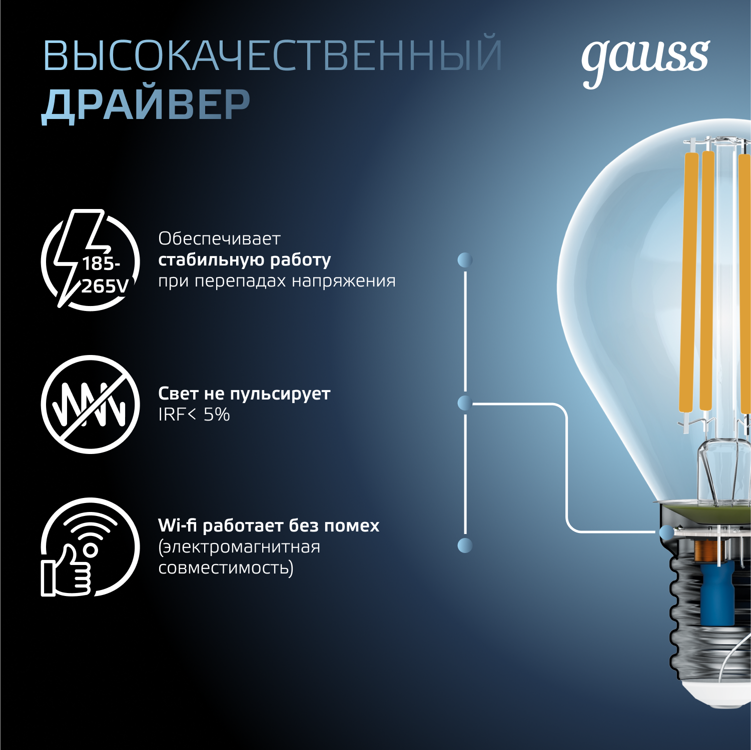 Светодиодная лампа "шарик" Gauss Globe G45  5Вт 150-265В 4100K E14 филаментная