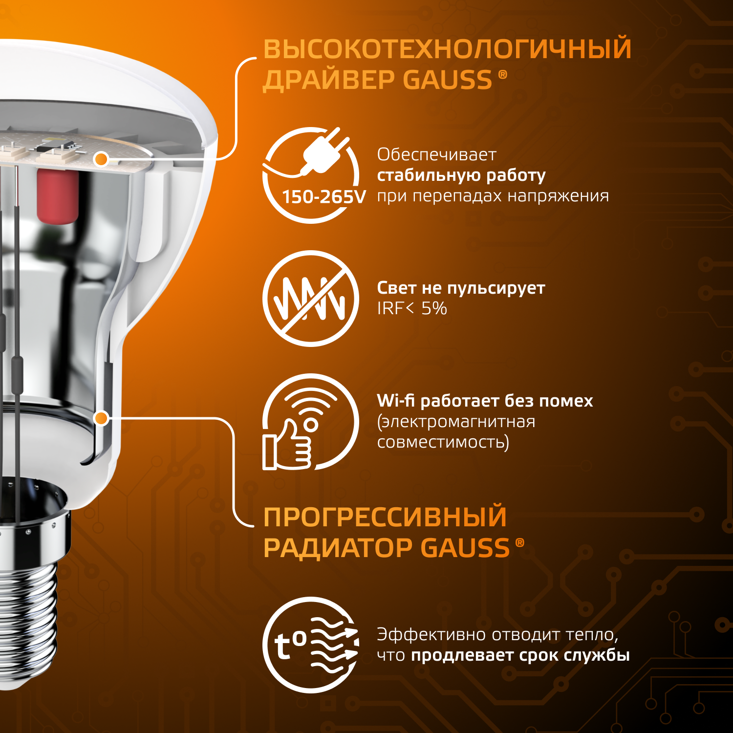 Светодиодная лампа Gauss R50 6Вт 150-265В 2700K/3000К E14