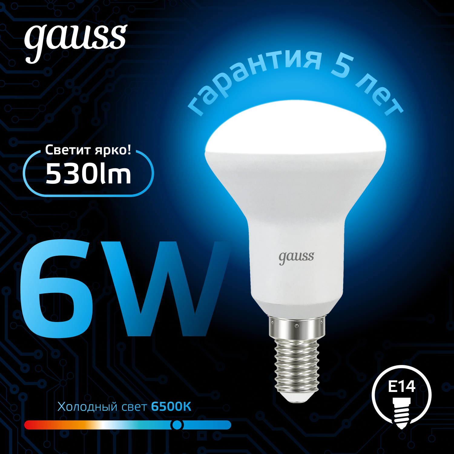 Светодиодная лампа Gauss R50 6Вт 150-265В 6500K Е14