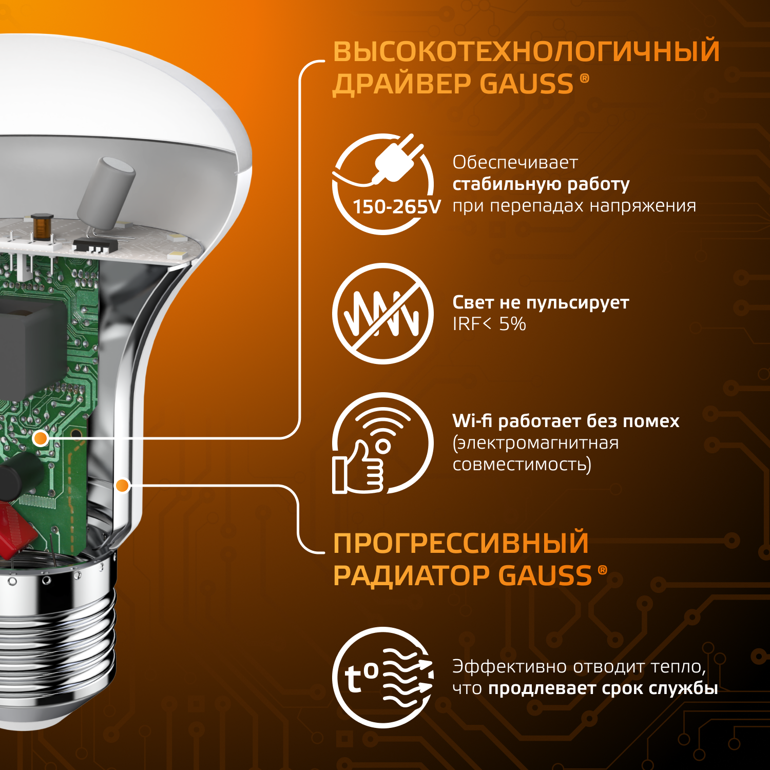 Светодиодная лампа Gauss R63 9Вт 150-265В 2700K/3000К E27