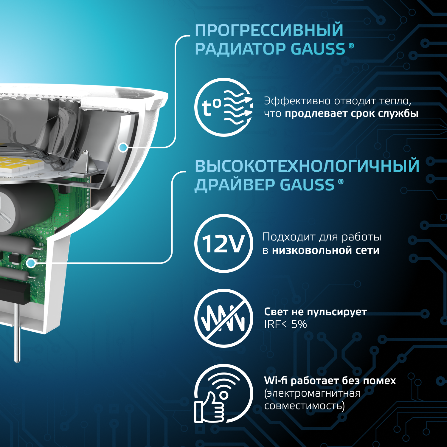 Светодиодная лампа Gauss MR16 5Вт  12В 4100K GU5.3