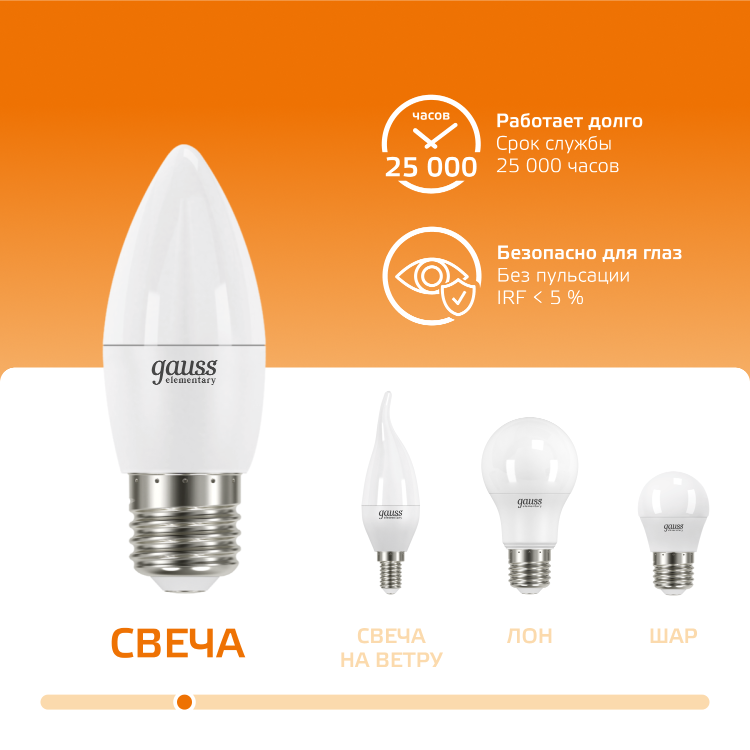 Светодиодная лампа свеча Gauss Candle С37 6Вт 150-265В 2700K/3000К E27