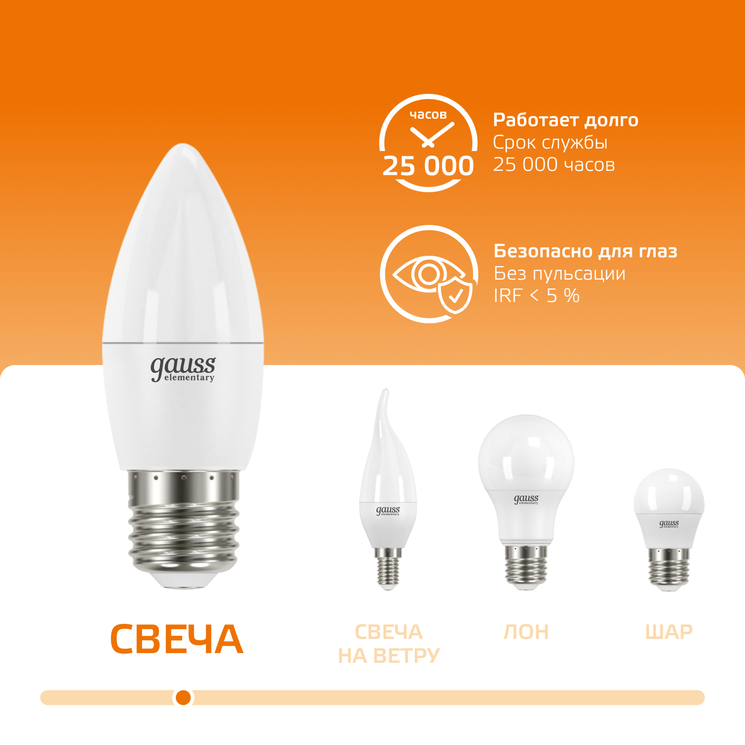 Светодиодная лампа свеча Gauss Candle С37 8Вт 150-265В 2700K/3000К E27