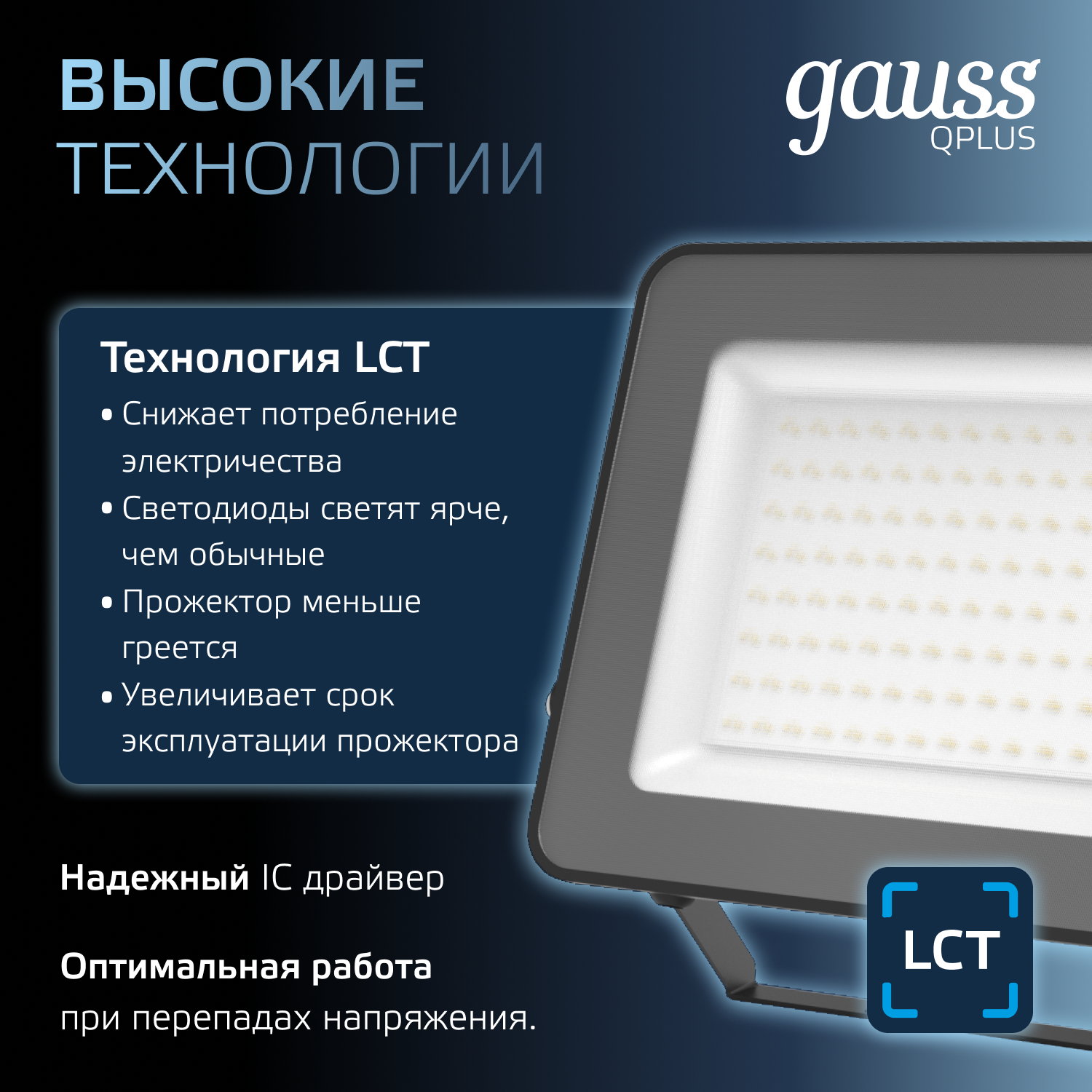Прожектор светодиодный Gauss LED Qplus 100W IP65 6500К черный