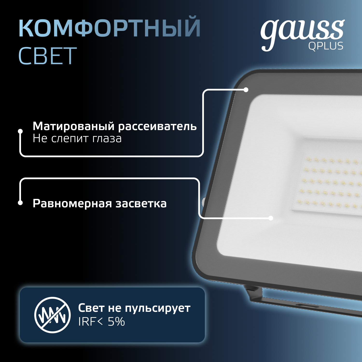 Прожектор Gauss LED Qplus 50W 4500lm IP65 6500К черный 1/24