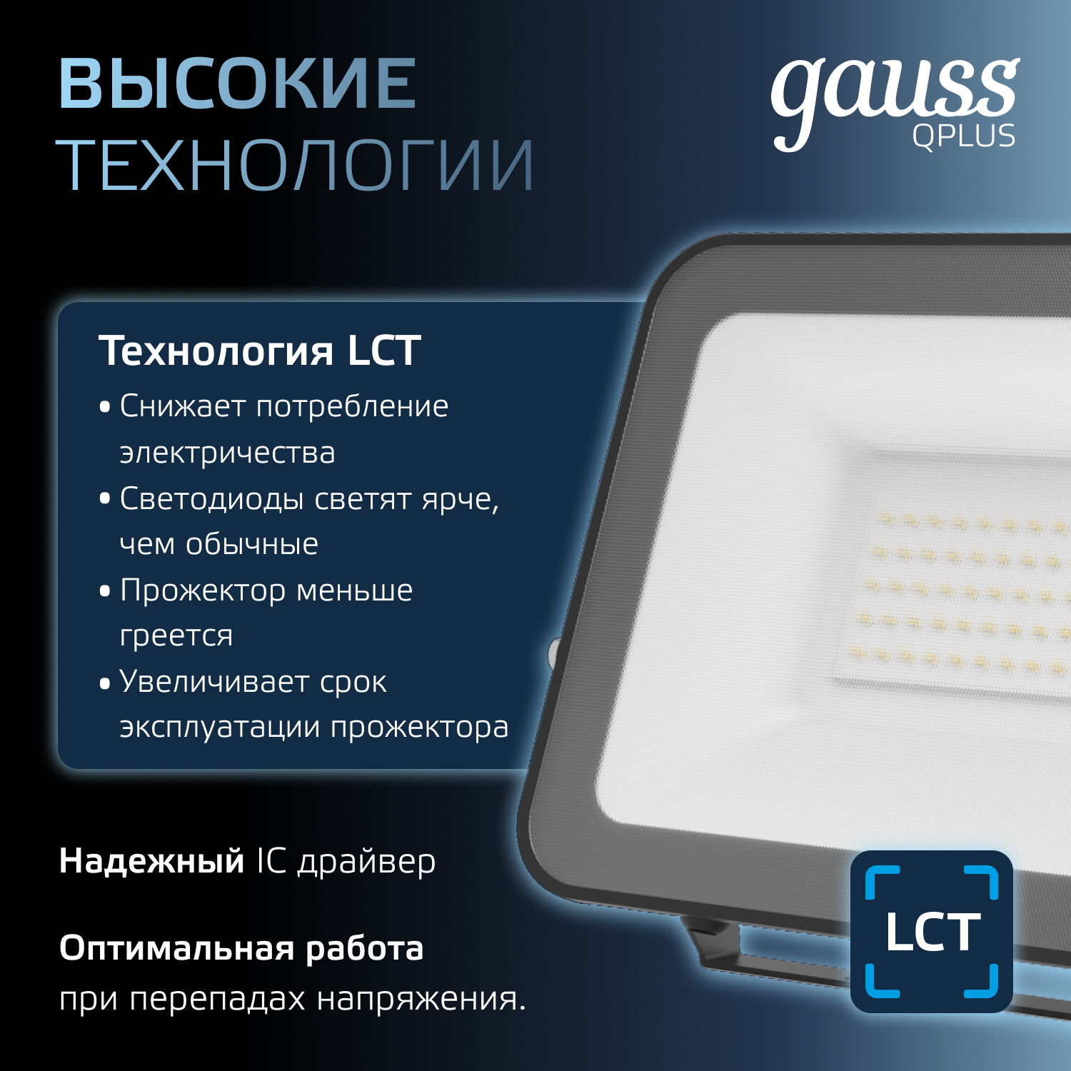 Прожектор Gauss LED Qplus 50W 4500lm IP65 6500К черный 1/24