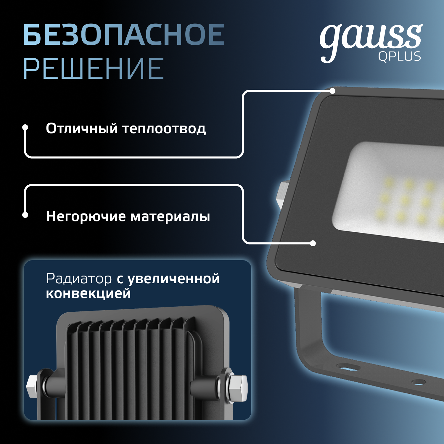 Прожектор Gauss  10Вт   6500К  850Лм  IP65   108х116х26  графитовый