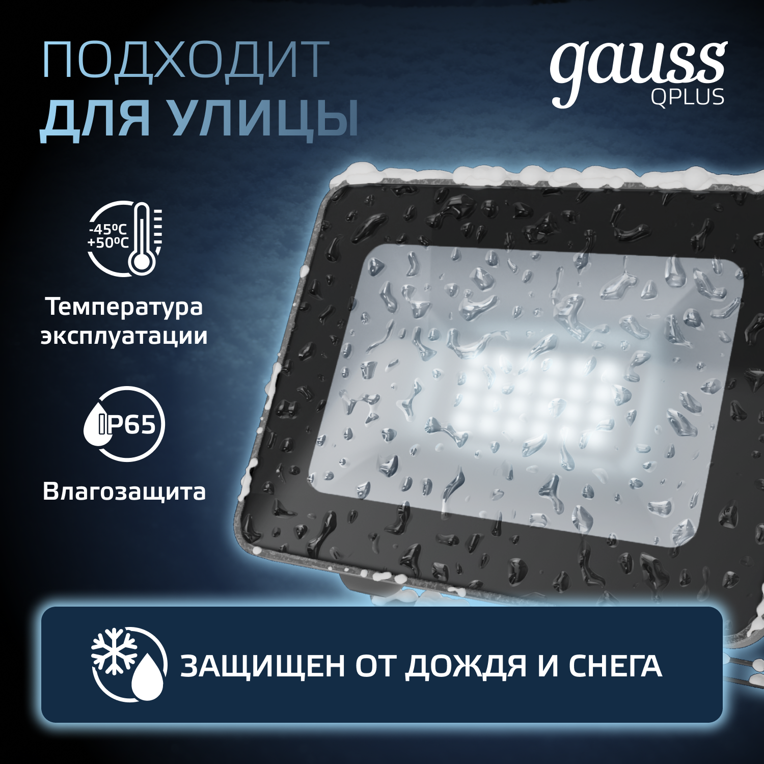 Прожектор Gauss 20W   6500К 1700Лм IP65 153х13х*278 мм графитовый Qplus